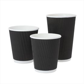 8oz BLACK TRIPLE WALL RIPPLE CUPS