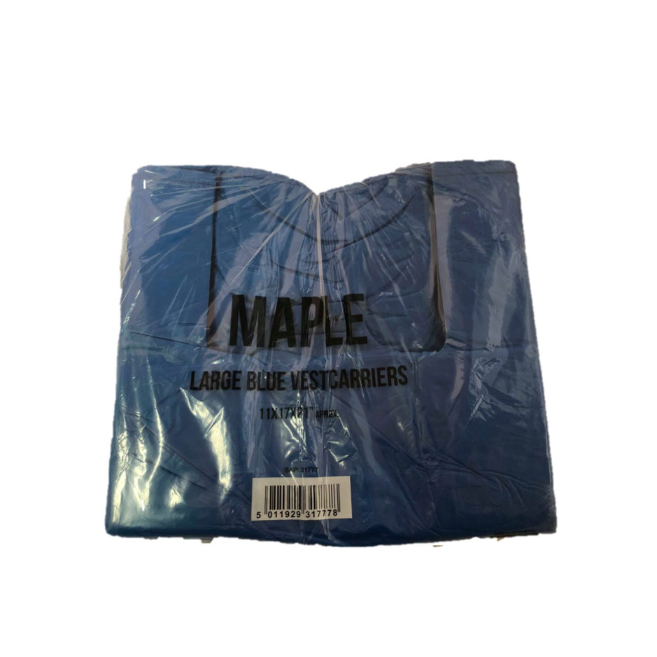 BLUE RECYCLED VEST CARRIER BAG - B&P Wholesale