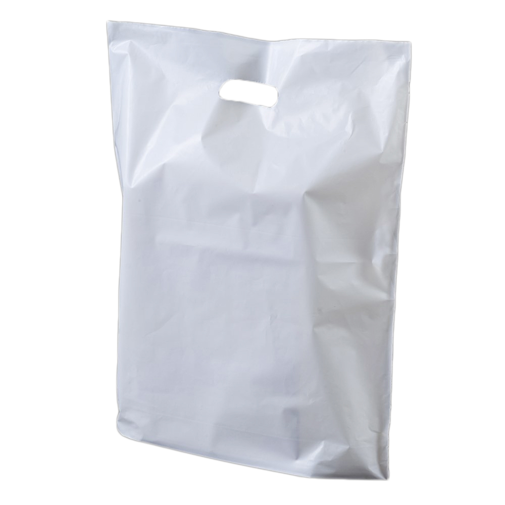 15X18X3 WHITE PATCH HANDLE CARRIER BAG - B&P Wholesale