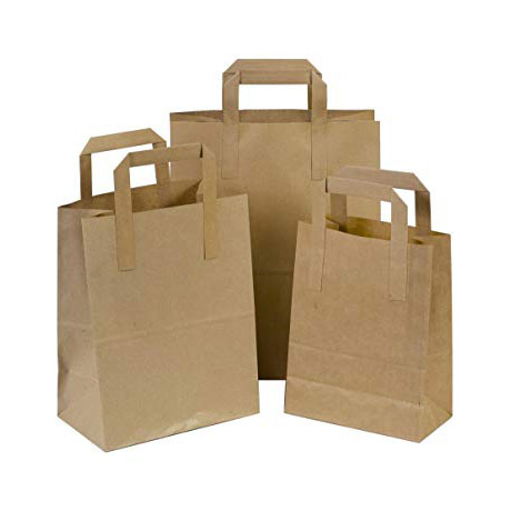 SMALL BROWN SOS FLAT HANDLE PAPER CARRIER BAG