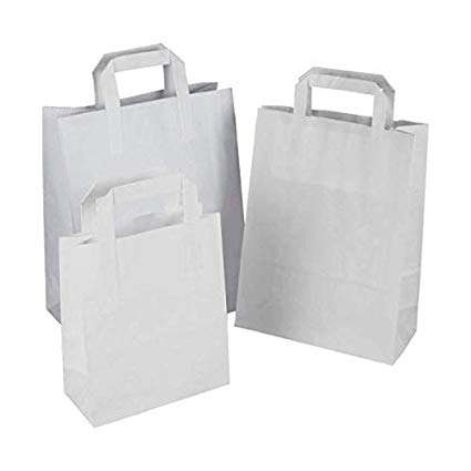 SMALL WHITE SOS FLAT HANDLE PAPER CARRIER BAG